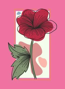 Framed flower, simple linear flower Illustrazione stock