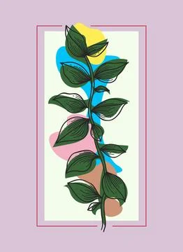 Framed flower, simple linear flower Stock Illustration