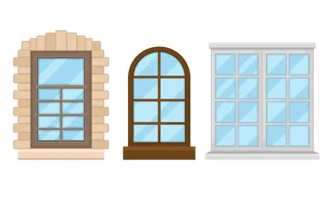 Framed Glass Windows View from Outside Vector Set イラスト素材