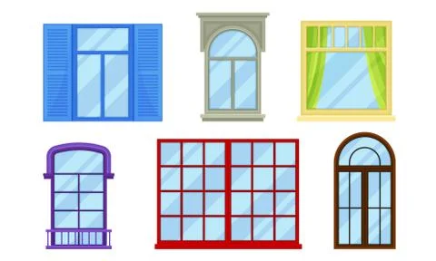 Framed Glass Windows View from Outside Vector Set イラスト素材