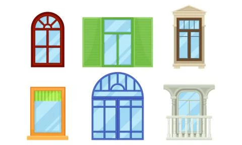 Framed Glass Windows View from Outside Vector Set イラスト素材