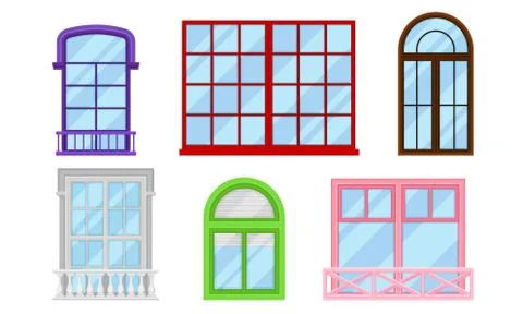 Framed Glass Windows View from Outside Vector Set イラスト素材