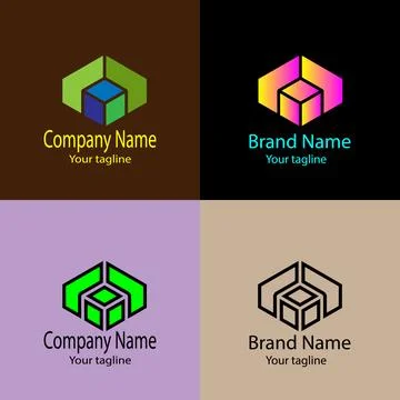 Framed Isometric Cube logo design Stock Illustration