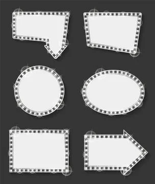 Framed with Lights and Bulbs, Empty Banners Set Stock Illustration