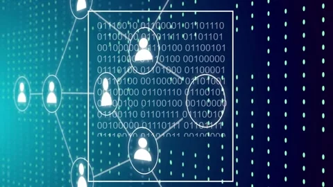 Framed node cluster forming left after glow dot appearing, tagging node moving Video stock 334338057