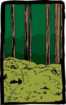 Framed postcard of forest with trail in Sweden Stock Illustration