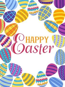 A framed poster with brightly colored Easter eggs. Banner, poster, or greet.. Stock Illustration