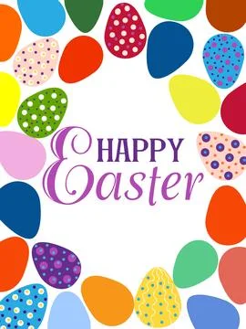 A framed poster with brightly colored Easter eggs. Banner, poster, or greetin Stock Illustration