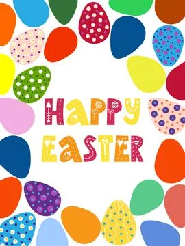 A framed poster with brightly colored Easter eggs. Banner, poster, or greetin Stock Illustration