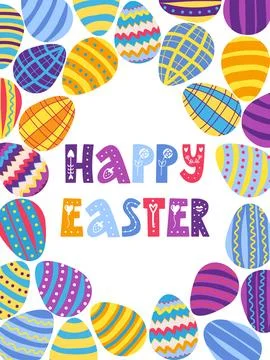 A framed poster with brightly colored Easter eggs. Banner, poster, or greetin Stock Illustration
