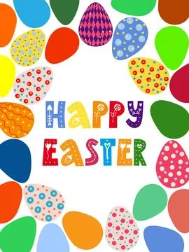 A framed poster with brightly colored Easter eggs. Banner, poster, or greet.. Stock Illustration
