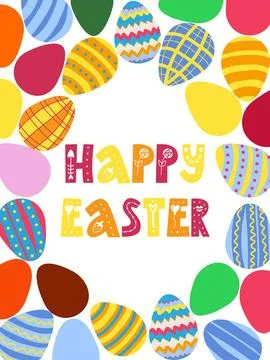 A framed poster with brightly colored Easter eggs. Banner, poster, or greet.. Stock Illustration