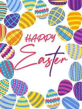 A framed poster with brightly colored Easter eggs. Banner, poster, or greet.. Stock Illustration