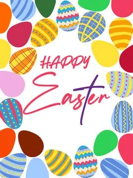 A framed poster with brightly colored Easter eggs. Banner, poster, or greetin Stock Illustration