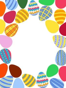 A framed poster with brightly colored Easter eggs. Banner, poster, or greetin Stock Illustration