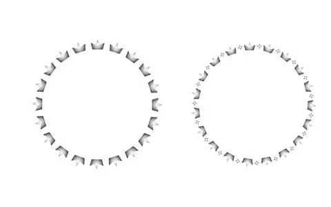 Framed set of silver circular crowns. Stock Illustration