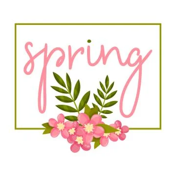 Framed Spring Botanical Composition with Flower Bouquet and Borderline Vector Illustrazione stock