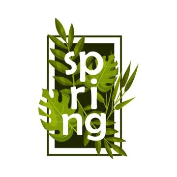 Framed Spring Botanical Composition with Green Bouquet Vector Illustration Illustrazione stock