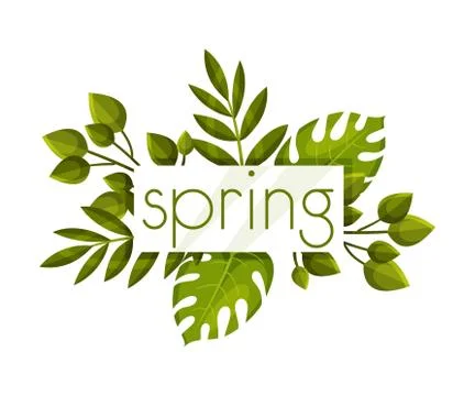 Framed Spring Botanical Composition with Green Bouquet Vector Illustration Illustrazione stock