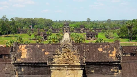 Framed View from Angkor Wat Temple Over Ancient Khmer Complex, Cambodia 4K Stock Footage 339324251