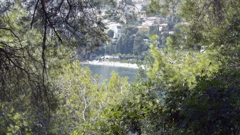 Framed view of Buse beach in Cap Martin near Monaco Stock Footage 94757909