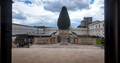 Framed View of the Pinecone Courtyard Through a Vatican Museum Window Vídeos de archivo 342129290