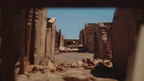 Framed view through window of ruins left and right 库存影片 337874611
