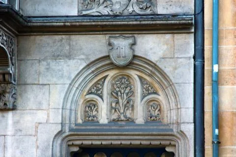 Framed window in medieval and classical architecture Stock Photos
