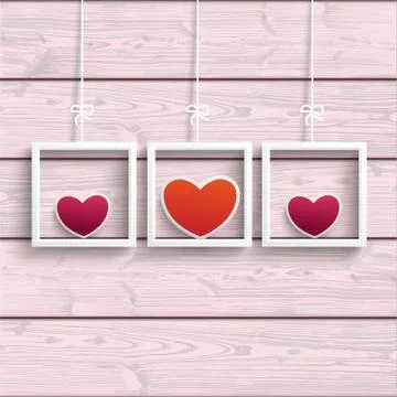 Frames 3 Colored Hearts Pink Wood Stockillustratie