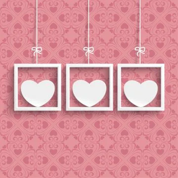 Frames 3 white hearts ornaments Stock Illustration