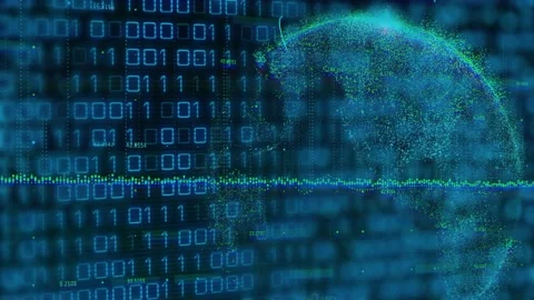 Frames advancing, binary matrix scrolling while particle globe forming, Stock Footage 328307158