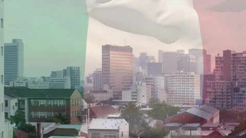 Frames advancing causing thin tricolor flag overlay faint then rippling, tinting Stock Footage 329471917