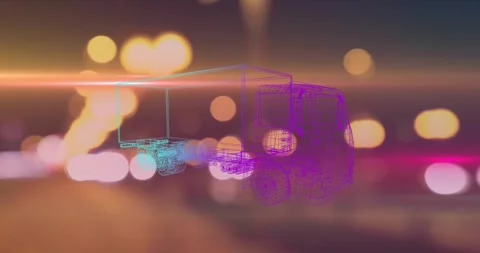 Frames advancing revealing neon wireframe truck emitting cyan haze pulsing Stock Footage 330647013