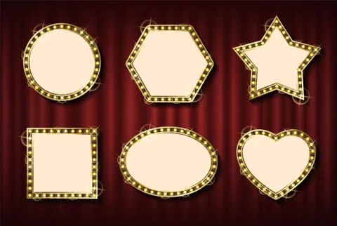 Frames and Banners in Retro Style Golden Bulb 스톡 일러스트