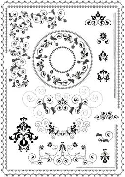 Frames and borders with flowers of pomegranate Stock Illustration