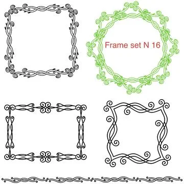 Frames and borders monograms grass vines and leaves for banners business cards Stock Illustration