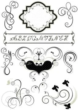 Frames and calligraphic ornaments for feel of pages Stock Illustration