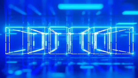 Frames and cubes. 3d object or structure rotates and moves inside glass mirror 스톡 동영상 176011002