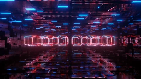 Frames and cubes. 3d object or structure rotates and moves inside glass mirror 스톡 동영상 194581914