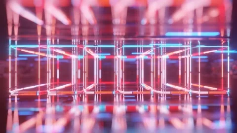 Frames and cubes. 3d object or structure rotates and moves inside glass mirror 스톡 동영상 233214083