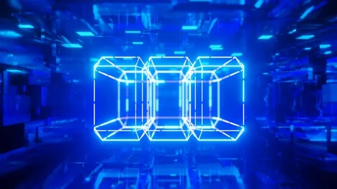 Frames and cubes. 3d object or structure rotates and moves inside glass mirror 스톡 동영상 274186550