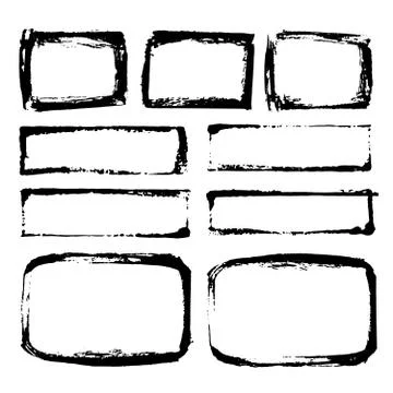 Frames and text boxes, grunge textured hand drawn elements set, vector illust Stock Illustration