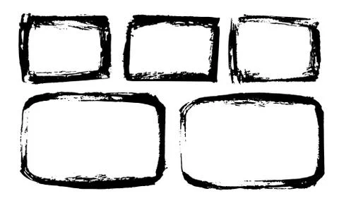 Frames and text boxes, grunge textured hand drawn elements set, vector illust Stock Illustration