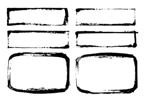 Frames and text boxes, grunge textured hand drawn elements set, vector illust Stock Illustration