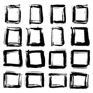 Frames and text boxes, grunge textured hand drawn elements set, vector illust 스톡 일러스트