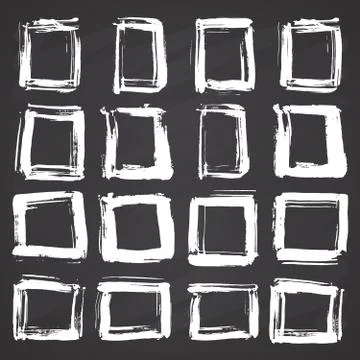 Frames and text boxes, grunge textured hand drawn elements set, vector illust Stock Illustration