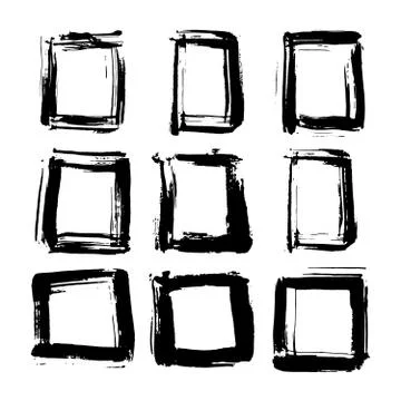Frames and text boxes, grunge textured hand drawn elements set, vector illust Illustrazione stock