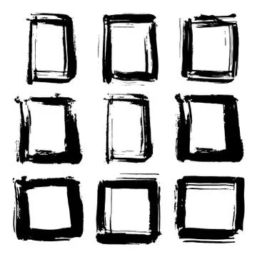 Frames and text boxes, grunge textured hand drawn elements set, vector illust Stock Illustration