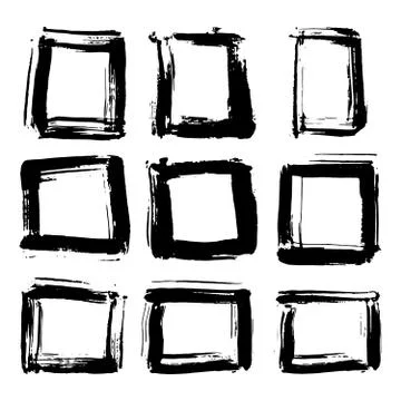 Frames and text boxes, grunge textured hand drawn elements set, vector illust イラスト素材