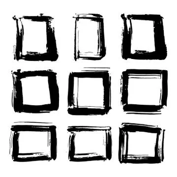Frames and text boxes, grunge textured hand drawn elements set, vector illust 스톡 일러스트